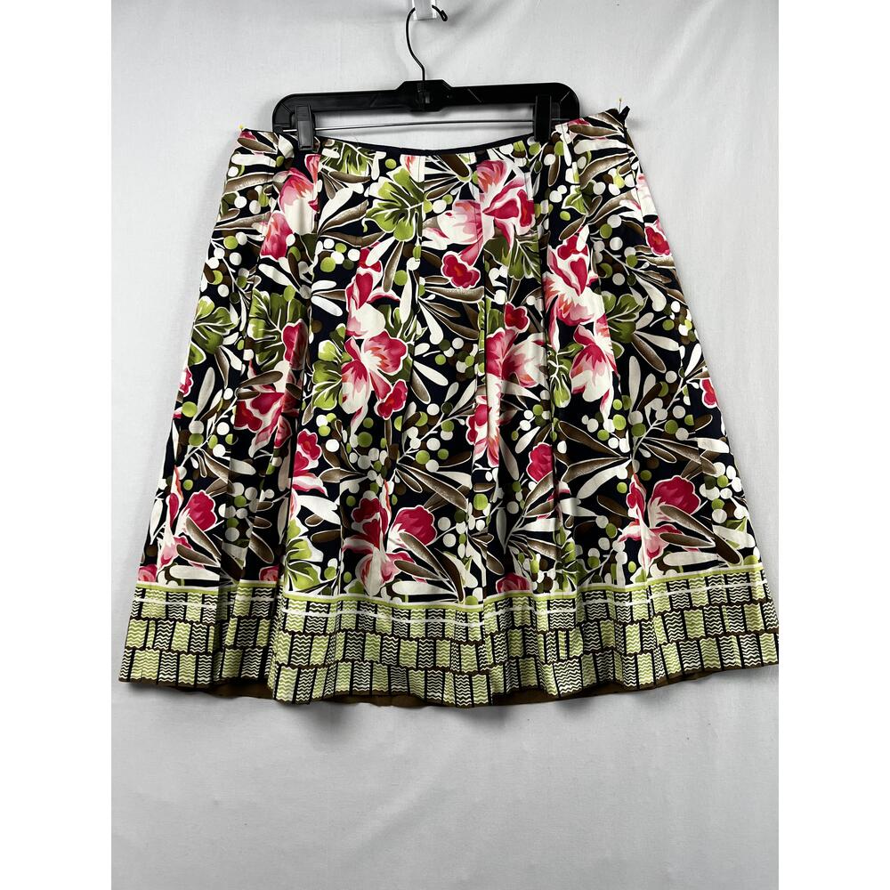 Talbots Skirt Womens 18W Petite A-line Floral  Pleated Knee Length Cotton